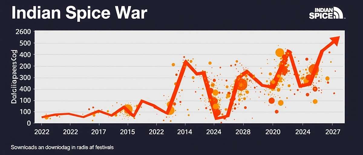Indian Spice War Download Growth Indian Spice War download growth graph showing steady increase from 2022 to 2024 with significant spikes during major Indian festivals