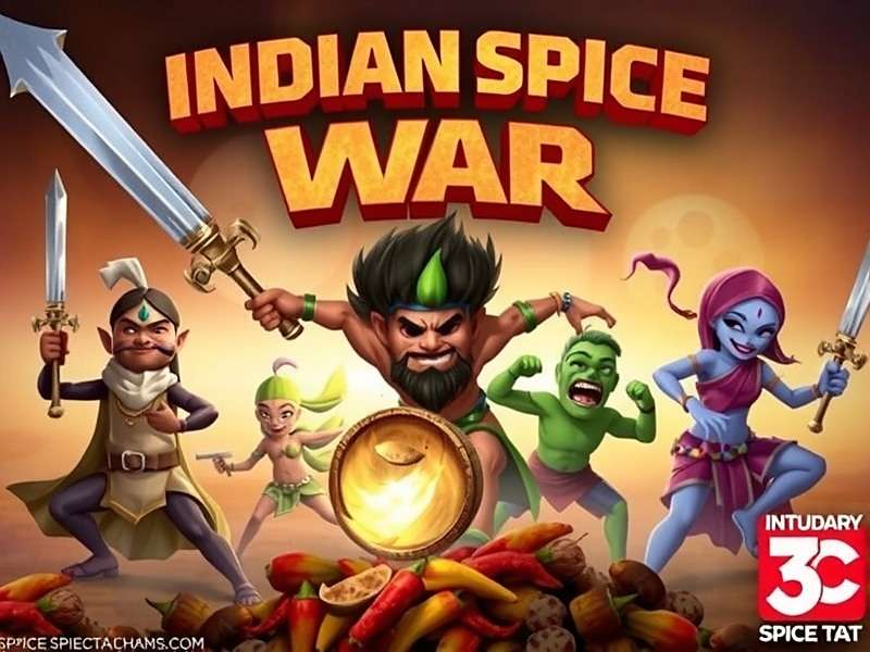 Indian Spice War Official Cover Indian Spice War game cover featuring various Indian spices as warrior characters in an epic battle scene
